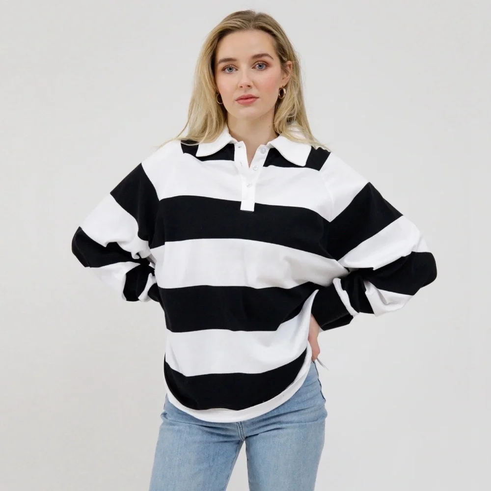 Brunette The Label Black and White Striped Long Sleeve Shirt - Picture 6 of 6